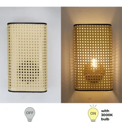 Applique Murale Rectangulaire en Rotin LAVANDA pour Salon et Chambre Style Rustique Douille E27