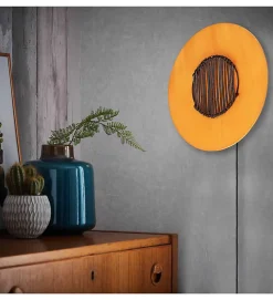 Applique murale ronde soie orange et bambou 1 lumière