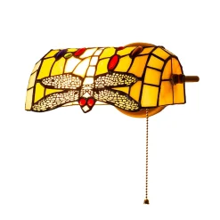 Applique murale rétro en verre style tiffany libellule en cristal mosaïque jaune avec support en laiton, E27