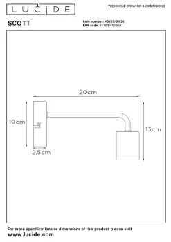 Applique murale SCOTT en métal avec 1xE27 - Noir - Lucide