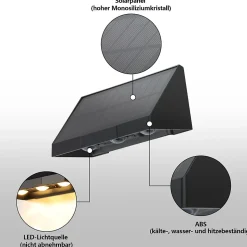 Applique Murale Solaire D'extérieur à LED 3000k Pour Clôture Terrasse Balcon Jardin Escaliers