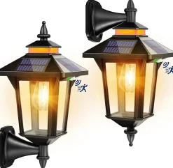 Applique Murale Solaire Extérieur 2PCS, Vintage, Détecteur de Mouvement 3 modes pour extérieur