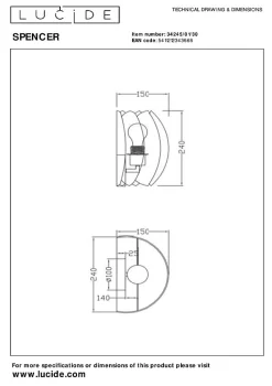 Applique murale SPENCER en feutrine avec 1xE27 - Noir - Lucide