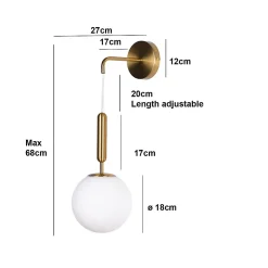 Applique Murale Suspendue Nordique Minimaliste Laiton Doré avec Globe en Verre ATENAS E27 18 cm