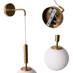 Applique Murale Suspendue Nordique Minimaliste Laiton Doré avec Globe en Verre ATENAS E27 18 cm