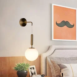 Applique Murale Suspendue Nordique Minimaliste Laiton Doré avec Globe en Verre ATENAS E27 18 cm