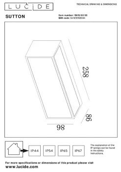 Applique murale SUTTON en aluminium avec LED intégré - Noir - Lucide