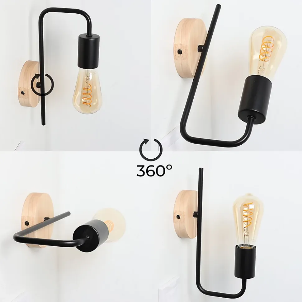 Applique murale Vintage Nordique avec Base en Aluminium Noir et Bois pour Salon Salle à Manger et Couloir Douille E27