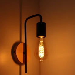 Applique murale Vintage Nordique avec Base en Aluminium Noir et Bois pour Salon Salle à Manger et Couloir Douille E27