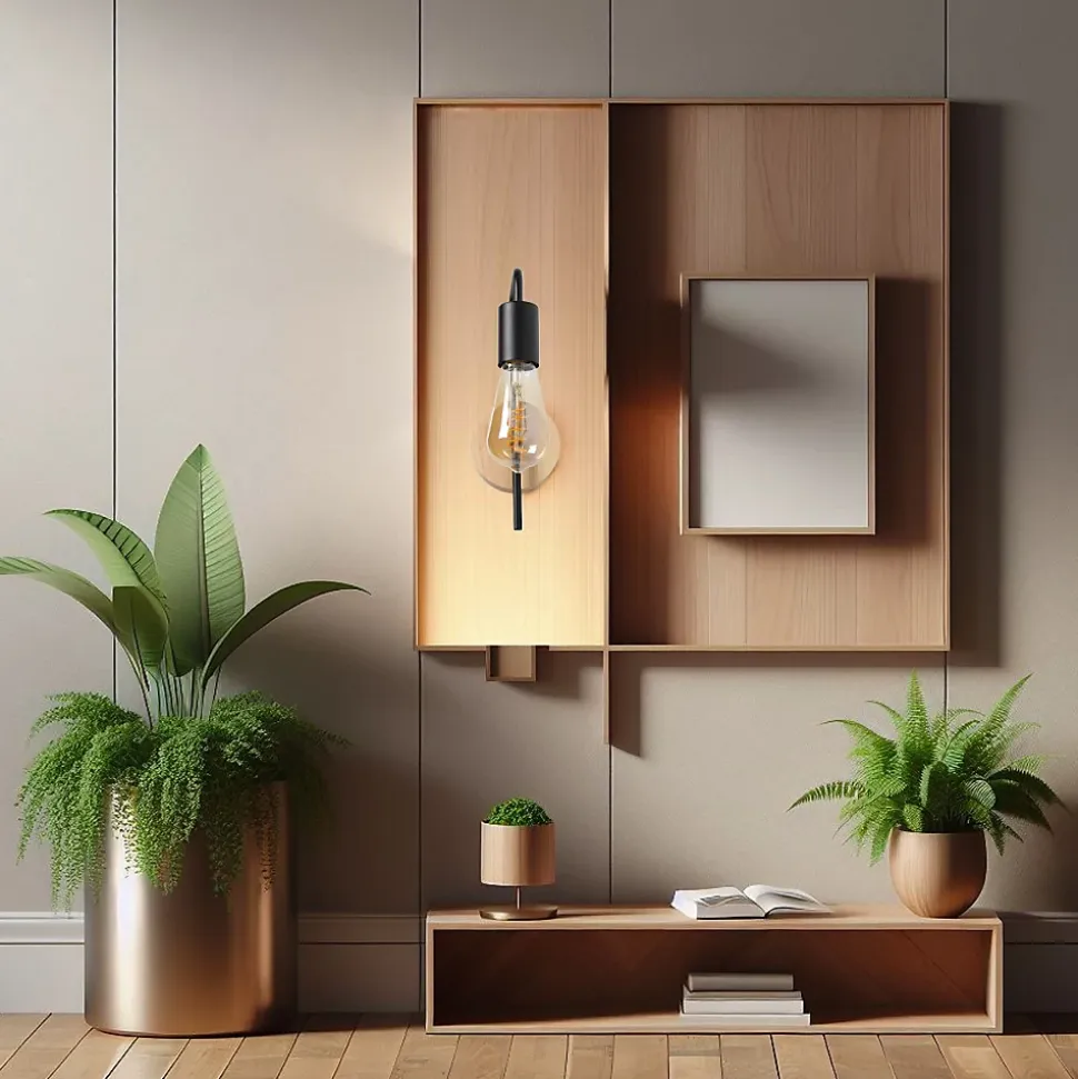 Applique murale Vintage Nordique avec Base en Aluminium Noir et Bois pour Salon Salle à Manger et Couloir Douille E27