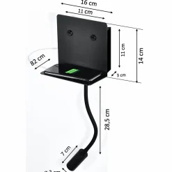 Applique noire à LED avec chargeur USB et lampe de lecture - Viola