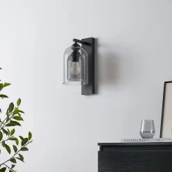 Applique noire avec cloche en verre fumé - Artemis