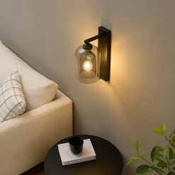 Applique noire avec cloche en verre fumé - Artemis