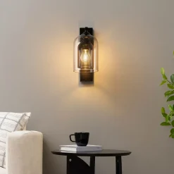 Applique noire avec cloche en verre fumé - Artemis