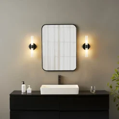 Applique noire avec double tube en verre blanc - Loreto