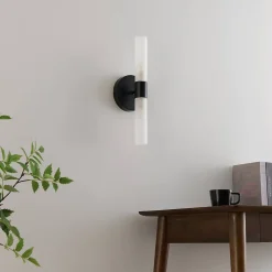 Applique noire avec double tube en verre blanc - Loreto