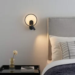 Applique noire double lumière avec liseuse centrée - Lona