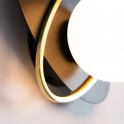 Applique noire et dorée double ovale et verre blanc - Mattina