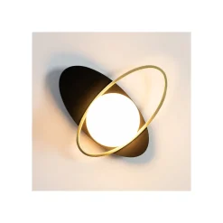 Applique noire et dorée double ovale et verre blanc - Mattina