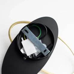 Applique noire et dorée double ovale et verre blanc - Mattina