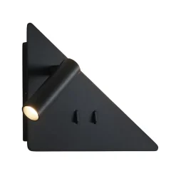 Applique noire triangle LED avec liseuse et angle droit à gauche - Elaris Type B