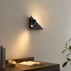 Applique noire triangle LED avec liseuse et angle droit à gauche - Elaris Type B
