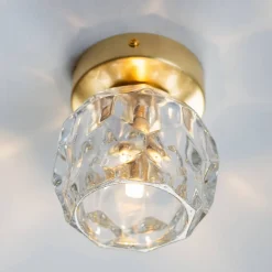 Applique ou petit plafonnier métal doré et verre transparent - Vilamo