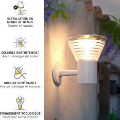 Applique Solaire Ronde Blanche - Pour Jardin, Terrasse, Entrée - Groupe DDC