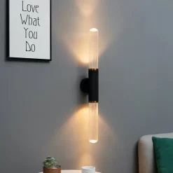 Applique tendance noire double éclairage LED en métal et verre - Hita
