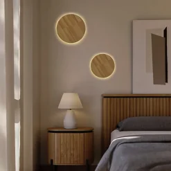 Appliques Muraux LED 26W 30cm en Bois Rond Lumière Indirecte Chaude pour Chambre et Cuisine