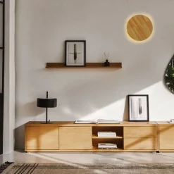 Appliques Muraux LED 26W 30cm en Bois Rond Lumière Indirecte Chaude pour Chambre et Cuisine