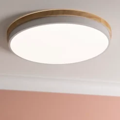 BAARLO Plafonnier blanc mat/bois LED intégrée 36W métal/bois/plastique ampoule incluse