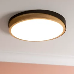 BAARLO Plafonnier noir mat/bois LED intégrée 24W métal/bois/plastique ampoule incluse