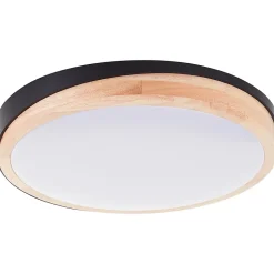 BAARLO Plafonnier noir mat/bois LED intégrée 24W métal/bois/plastique ampoule incluse