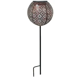 Balise solaire en métal ajouré design rétro- Hauteur 45cm- Diamètre 15cm- 1 LED blanche- 10 Lumens- Eclairage extérieur Jardin