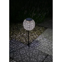 Balise solaire en métal ajouré design rétro- Hauteur 45cm- Diamètre 15cm- 1 LED blanche- 10 Lumens- Eclairage extérieur Jardin