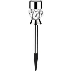 Balise solaire inox avec diffuseur en verre sculpté façon cristal- Hauteur 36 cm- à planter ou à poser- LED blanche- 2 Lumens