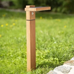 Balise solaire Xanlite 50cm IP44 600 Lumens avec détecteur de mouvements et finitions bois