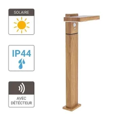 Balise solaire Xanlite 50cm IP44 600 Lumens avec détecteur de mouvements et finitions bois