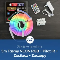 Bande LED RGB néon 12 V 10 W/m 200 lm/m IP65 avec contrôleur alimentation et télécommande rouleau 5 m DIGITAL-5 HOROZ