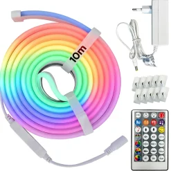 Bande LED RGB néon 24 V 10 W/m 200 lm/m IP65 avec contrôleur alimentation et télécommande rouleau 10 m DIGITAL-10 HOROZ
