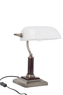 BANKIR Lampe à poser laiton antique verre/métal/bois -E27 60W - ampoule non incluse