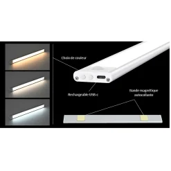 Barre LED Ultra slim à détection de mouvement 190 lumen 60 cm