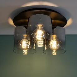 BETH Plafonnier 3L café/verre fumé E27 60W verre/métal ampoule non incluse