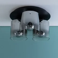 BETH Plafonnier 3L café/verre fumé E27 60W verre/métal ampoule non incluse