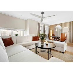 Bolt, Ventilateur déstratificateur d'air, moteur chrome pales bois blanc 166 Cm, 100 % efficace été/hivers, avec lampe