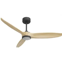 Bolt, Ventilateur déstratificateur d'air, pales bois clair132Cm, moteur noir, 100 % efficace hiver/été avec lampe.