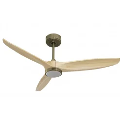 Bolt, Ventilateur déstratificateur d'air, pales bois clair 132Cm, moteur laiton, 100 % efficace hiver/été avec lampe.