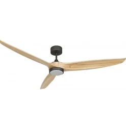 Bolt, Ventilateur déstratificateur d'air, moteur noir sur pales bois claires 166 Cm, 100 % efficace été comme hivers, avec lampe