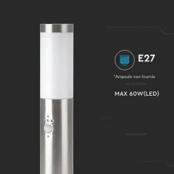 Borne de Jardin Acier Inoxydable avec Détecteur 110cm IP44 pour Ampoule E27 - SILAMP